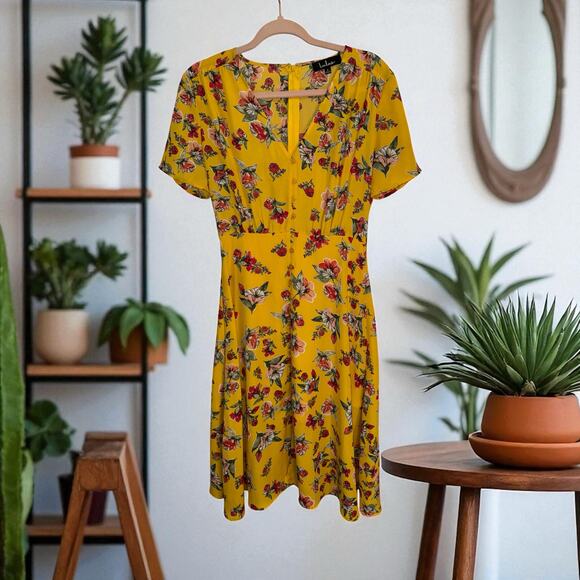 Lulu's Windows Down Yellow Floral Print Button-Front Midi Dress size Small - Picture 5 of 8